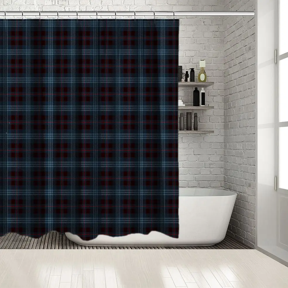 

Shower Curtain Check Plaid Pattern Traditional Fabric Design Holiday Season Artwork Printed Blue Red Black