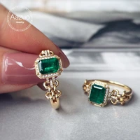 aazuo real solid 18k pure yellow gold real diamond natural emerald 0 70ct rectangular rings gifted for women au750 two wear way