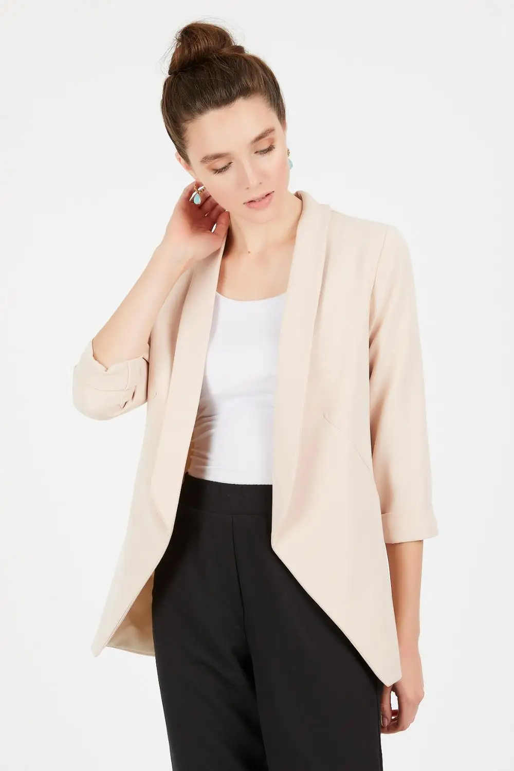 

European Size S, M, L, XL (36, 38, 40, 42) 4 ITEMS: Women's Open Front, Office Jacket Double Crepe Fabric Brand Name NFree