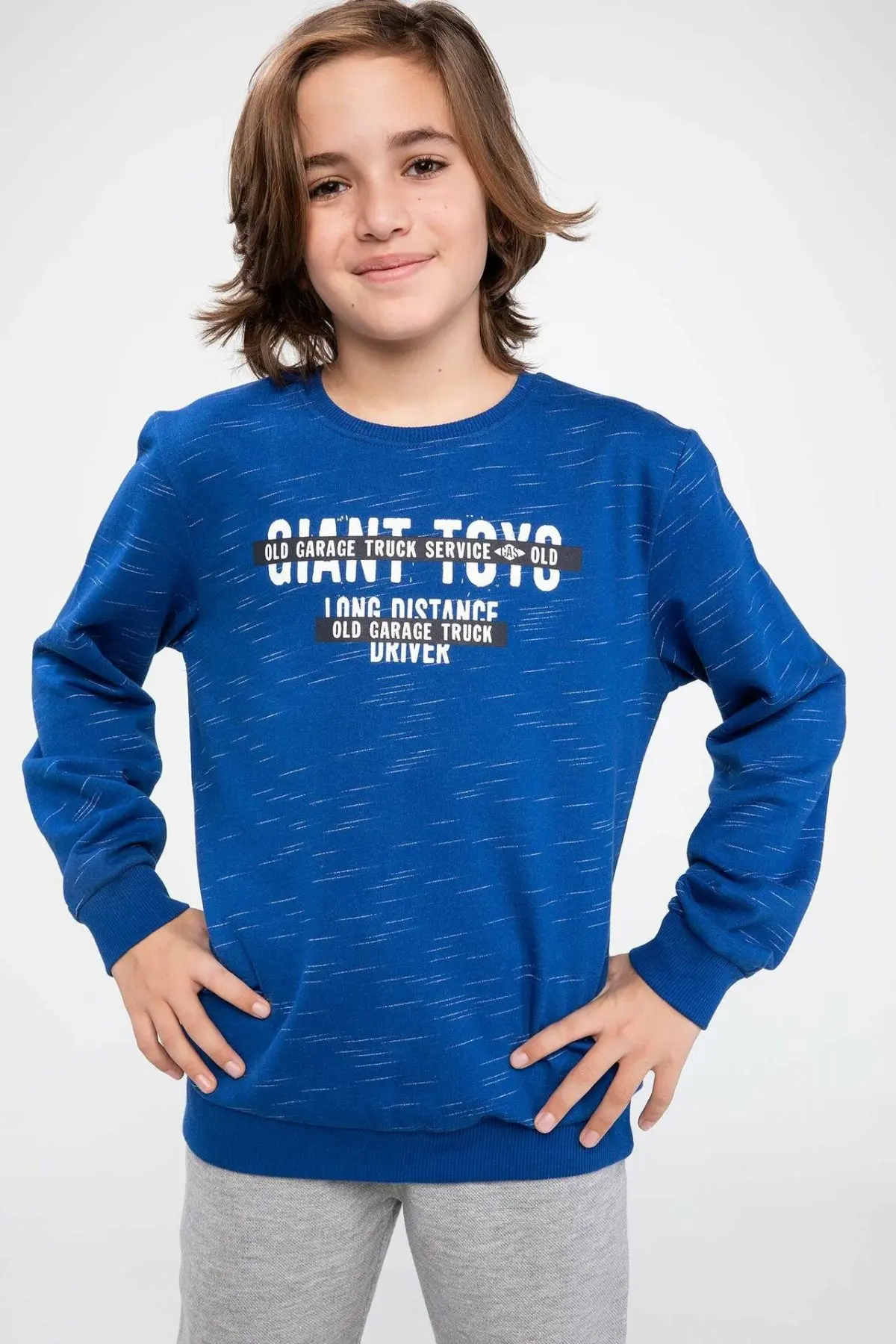 DeFacto Blue Boy O-neck Sweat Shirt Kids Fashion Letter Pattern Long Sleeves Tops Boys Casual Pullover Autumn New - K0062A618WN | Детская