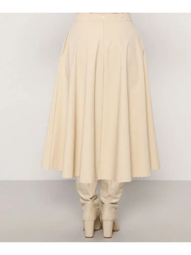 

Hidden Pocket Leather Skirt Bell Pattern Maxi Length High Waist Soft Elegant Casual Spring Autumn Muslim Fashion Hijab