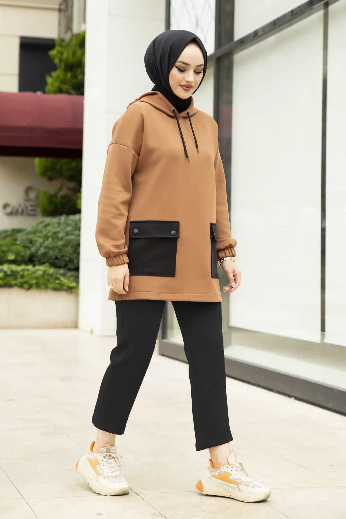 Pocket Detailed Hijab Suit Tunic with Pants Turkey Muslim Fashion Dress Islam Clothing Dubai Istanbul 2022