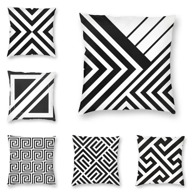 

Black And White Geometric Lines Throw Pillow Case For Sofa Abstract Monochrome Line Art Modern Cushion Cover Square Pillowcase