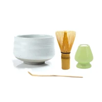 new elegant traditional ivory white ceramic matcha bowl green tea chawan macha whisk chasen holder and scoop set gift kit
