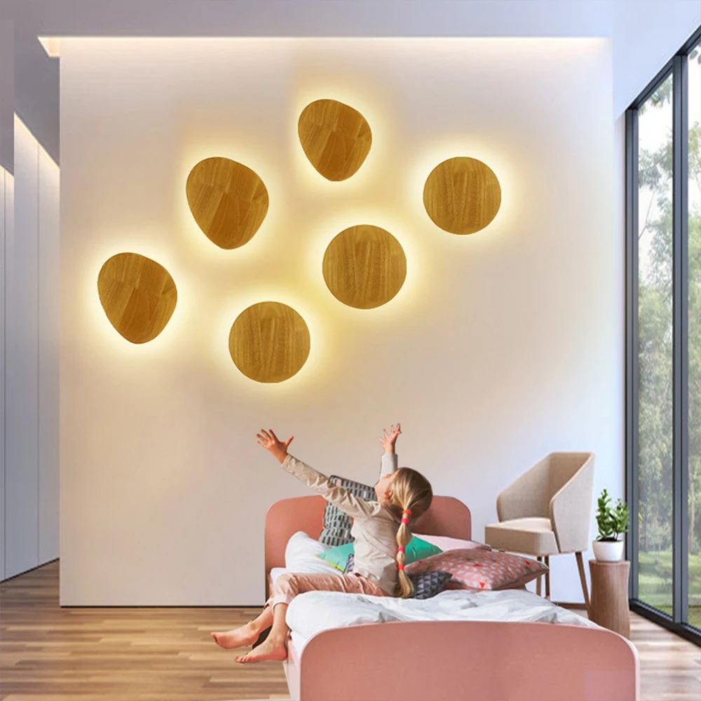 

Nordic Wood LED Wall Lamp Modern Living Room Bedroom Bedside Interior Sconce Creative Aisle Corridor Reading Wall Light Decor