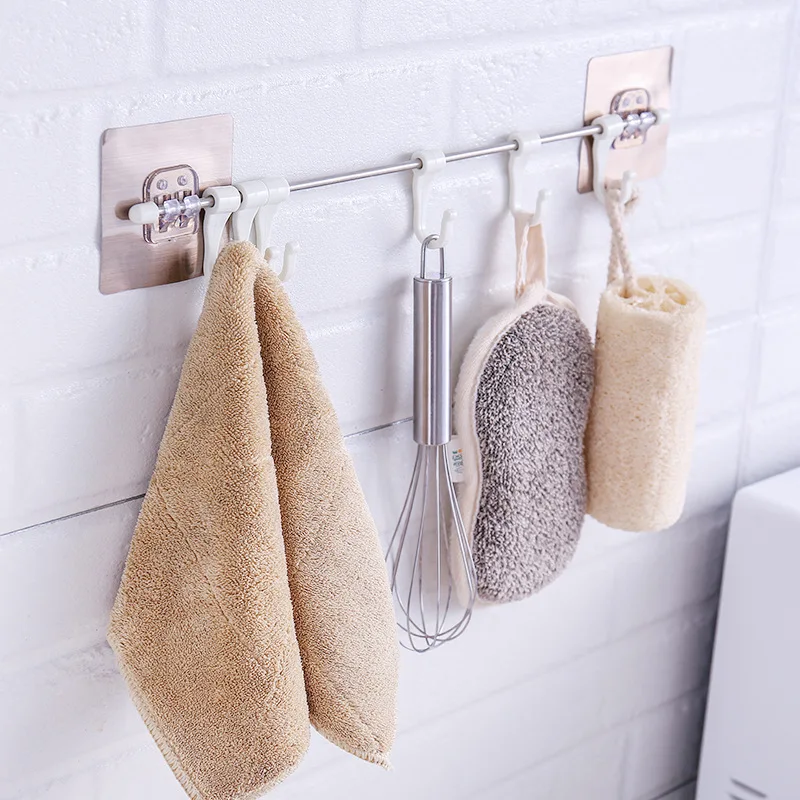

Kitchen Gabget Kitchen Tools Storage Holders With 6 Hooks Wall Mounted Home Bathroom Storage Racks Towel Clothing Hanging Hooks