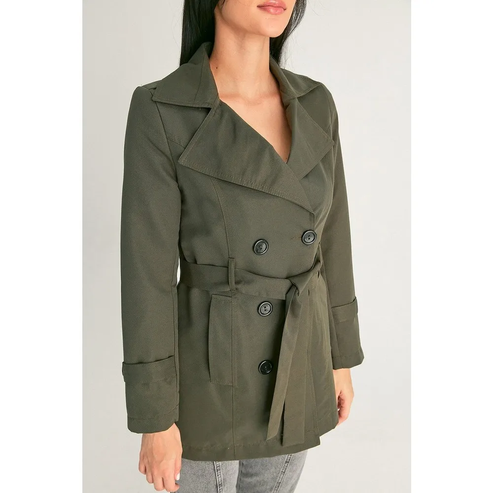 Женский двубортный Тренч с поясом TUGBA длинная Повседневная Верхняя одежда