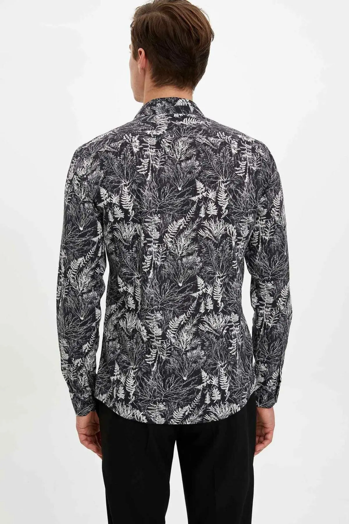 Дефакто формальная модная мужская рубашка с длинным рукавом осенняя отворотом