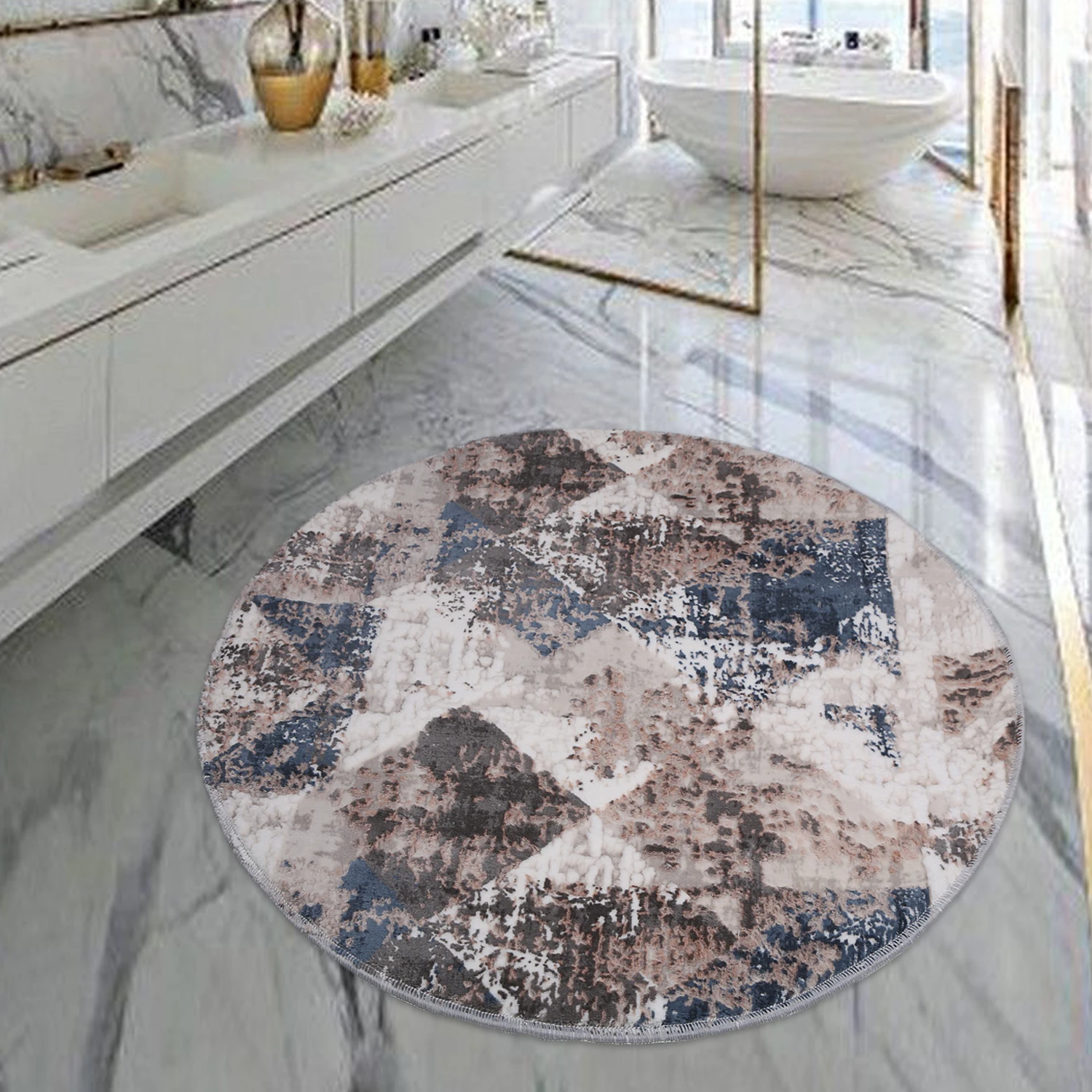 

Bonny Home Nina Нина синяя 100x100 см круглый хлопковый нескользящий плюшевый большой коврик для ванной с бахромой