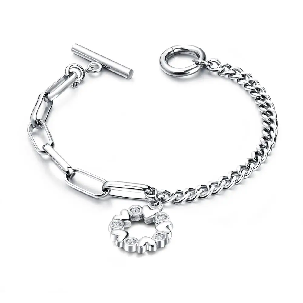 

Stainless Steel Round Bracelets For Women Party Gift Fashion Joyas de Chain Charm Bracelets Jewelry Wholesale Text Engraved