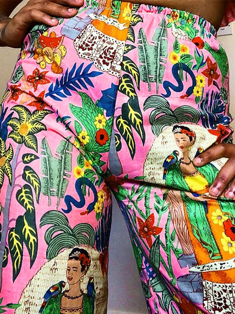 WannaThis свободные штаны с богемным принтом брюки сексуальные высокая талия лето 2021