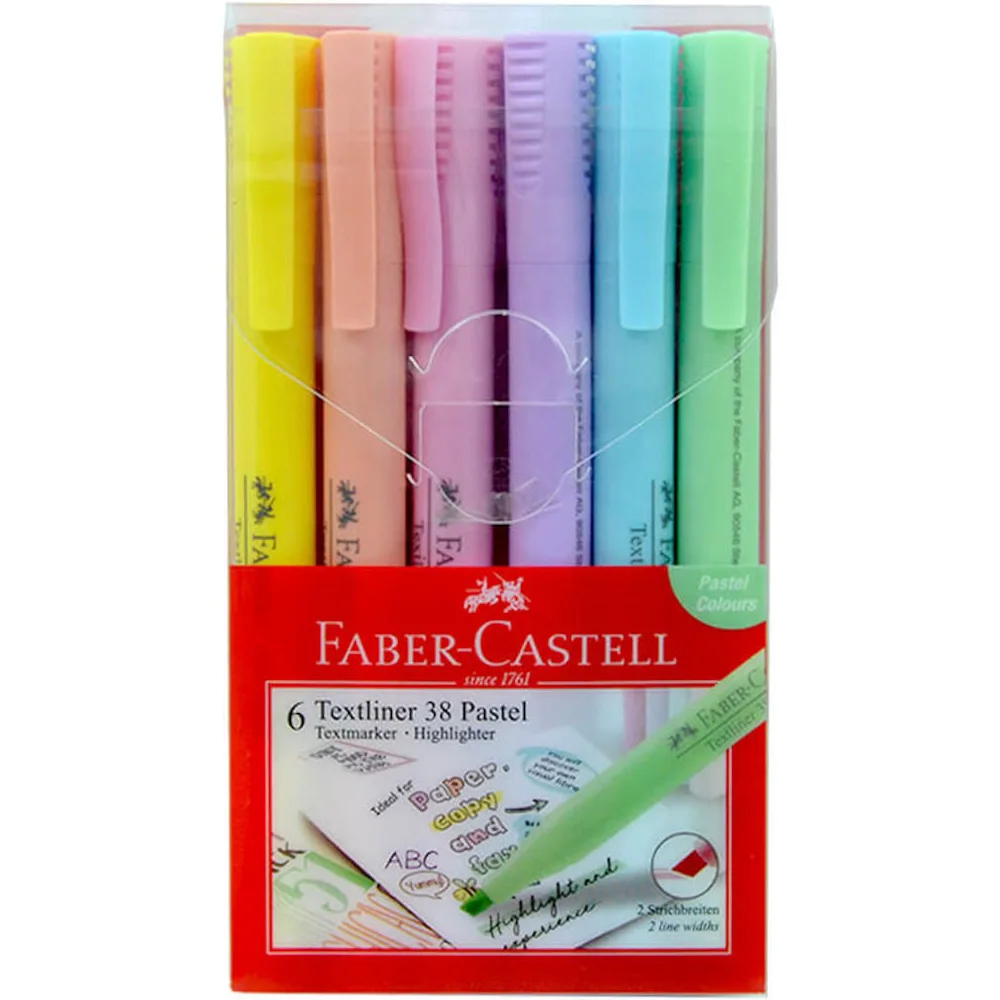 

Faber-Castell Textliner 38 Pastel, Textmarker, Highlighter, wallet of 4 - 6 Marker Pen, Drawing Marker Pens Creative Stationery