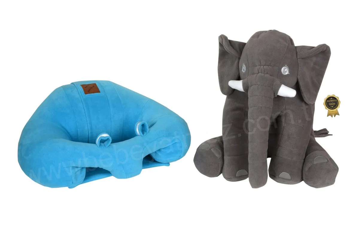 Jaju Baby, Luxury Blue Baby Support Seating Cushion and Gray Sleep Elephant