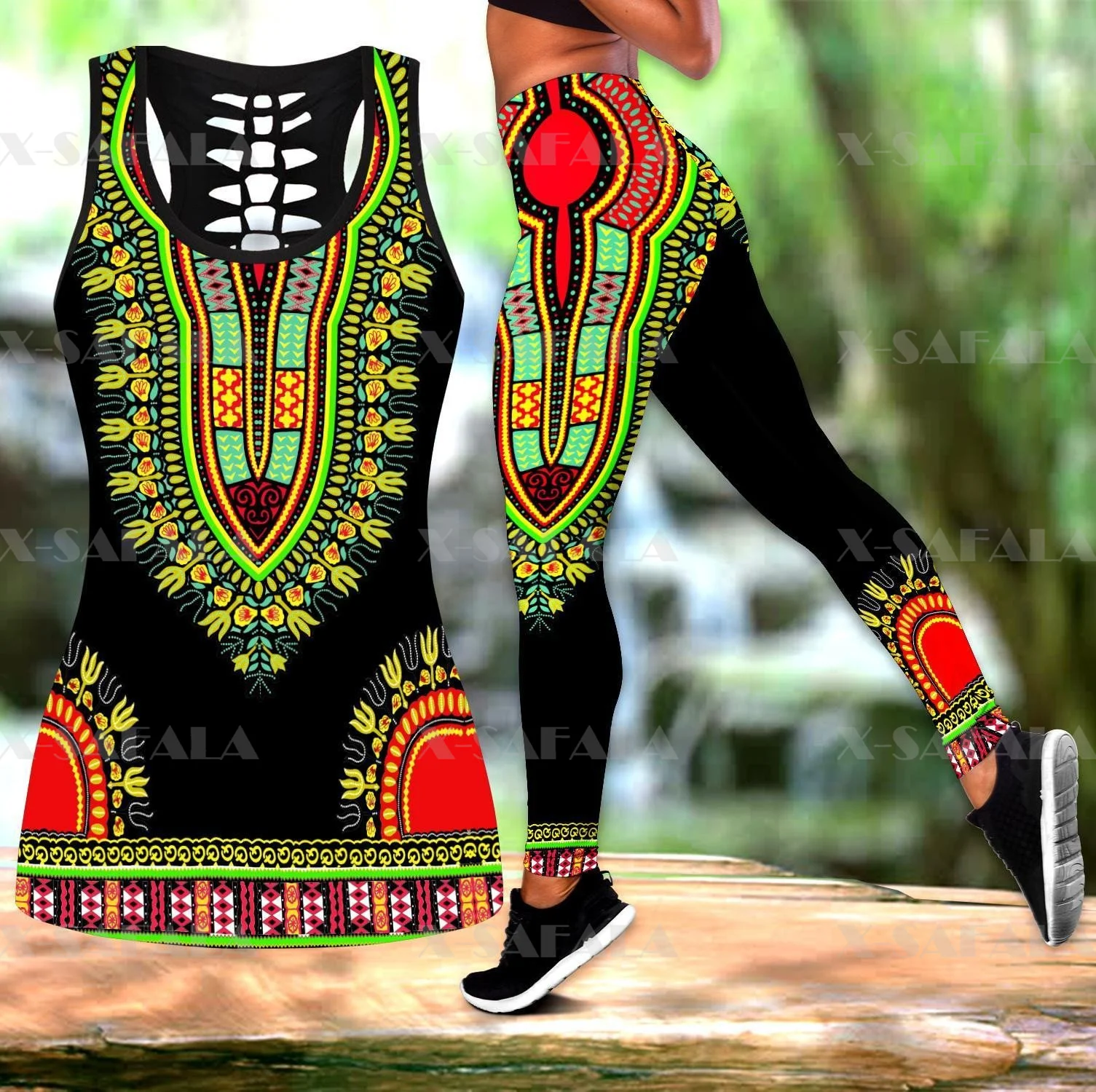 

African Art Africa African Woman Two Piece Yoga Set Women 3D Print Hollow Out Tank Top High Waist Legging Summer Casual Sport-1