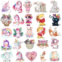 cartoon animal applique heat thermal transfer for clothing stickers unicorn cat patch iron on transfers for kid clothes washable