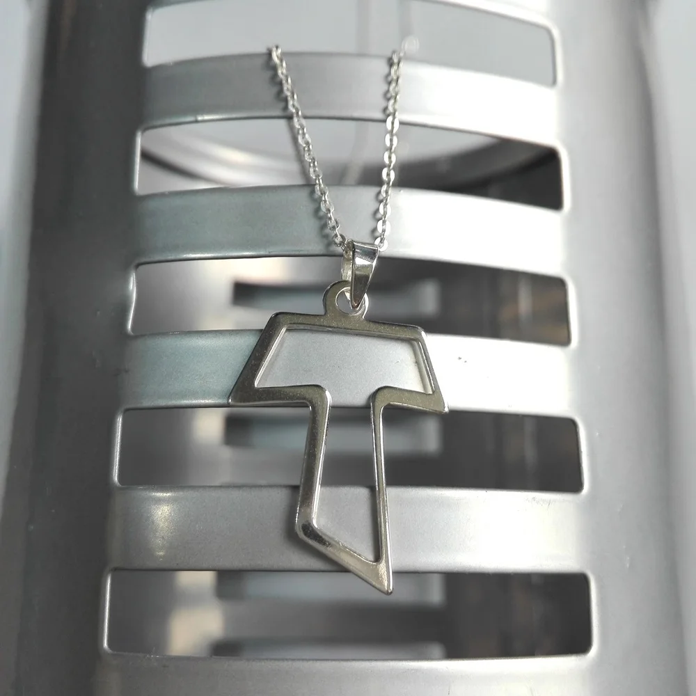 Alylosilver Collar Colgante Cruz Tau de San Francisco Plata De Ley Mujer Con Cadena y Estuche para gift|Ожерелья| |