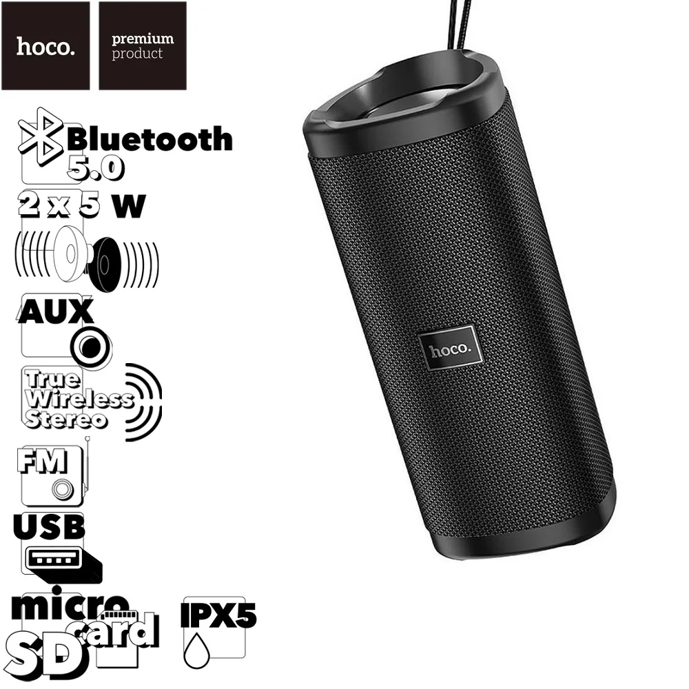 Bluetooth колонка HOCO HC4 Bella BT5.0, 2x5W, AUX/TWS/FM/microSD/USB, IPX5 (черный)