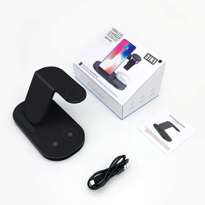 

3 in 1 Wireless Chargers Stand 15W Fast Charging for Samsung Galaxy S21/S20/S10/S9 Watch 3/Gear S3/LTE/BT Active 2 Buds Pro