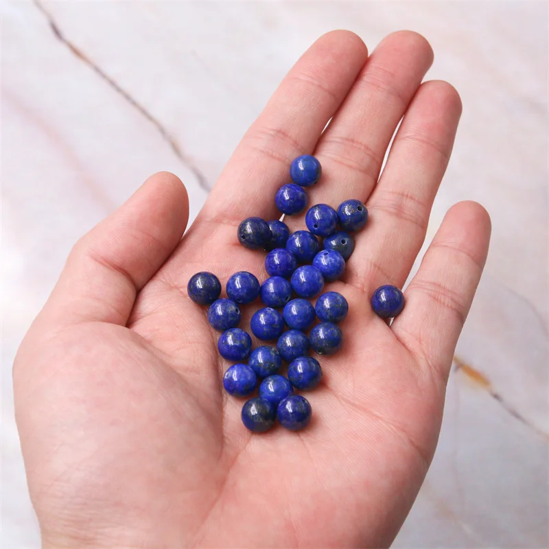 5pcs Natural Stone Lapis Lazuli Half Drilled Beads Round Semi Hole 6/8/10mm Jewelry Findings For Making Pendant Earrings