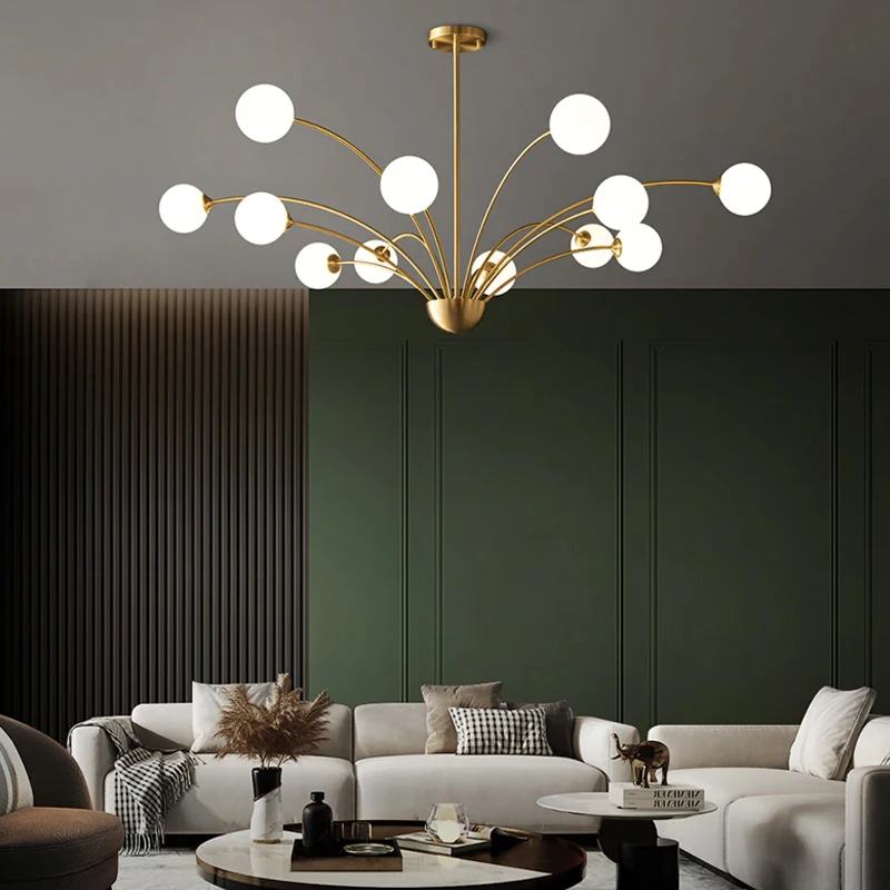 Nordic Modern Copper Design LED Chandelier For Living Room Bedroom Dining Kitchen Ceiling Pendant Lamp Glass Ball G9 Light |