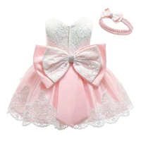 1 year birthday bowknot baby girls dress for newborn girls clothes white formal baby girl wedding party dress christening clothe
