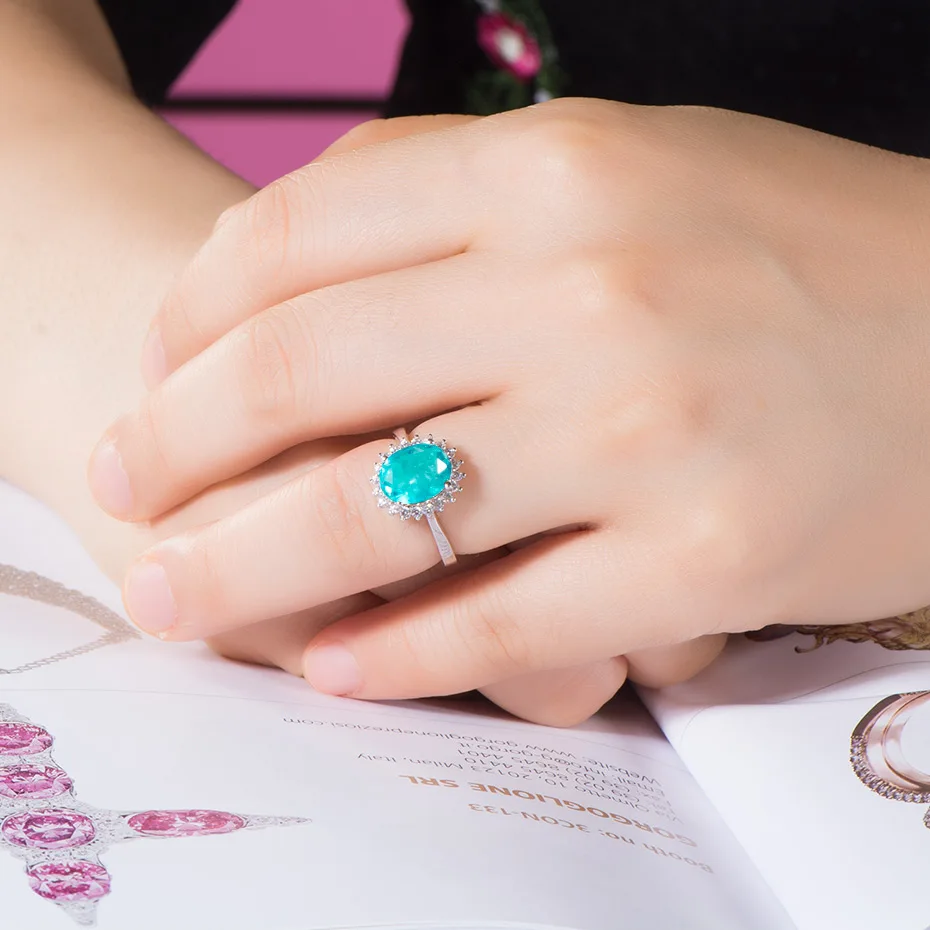 GZXSJG Paraiba турмалиновое кольцо с камнями для женщин цельные 925 Серебрянные
