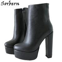sorbern black ankle high boots for women block heel ladies shoes platform designer booties autumn custom size 33 48
