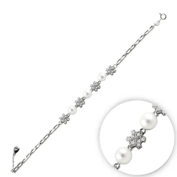 

Silver 925 Sterling Pearl & Zircon Cubic Zirconia Bracelet