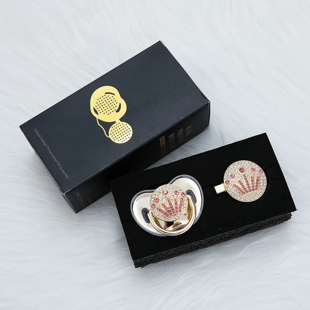 Уникальный дизайн золотистая розовая соска миокар с короной и набор зажимов без