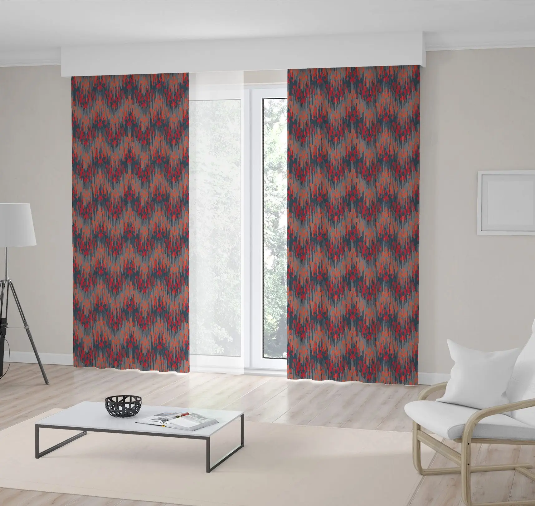 

Curtain Ikat Tribal Damask Zigzag Pattern Vintage Style Orange Navy 11colors Classic Home Art