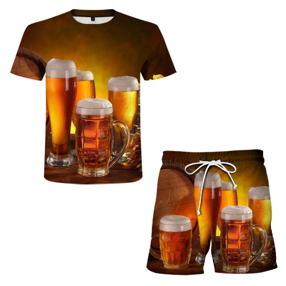 Мужской костюм с 3D-принтом Гавайского пива Повседневная рубашка круглым вырезом