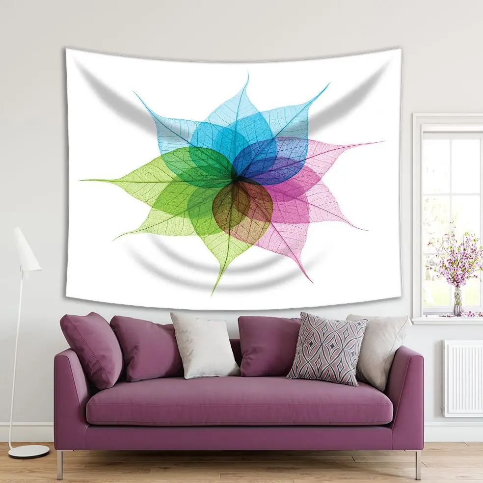 

Tapestry Colorful Leaves Abstract Shape on White Background Modern Art Blue Green Fuchsia
