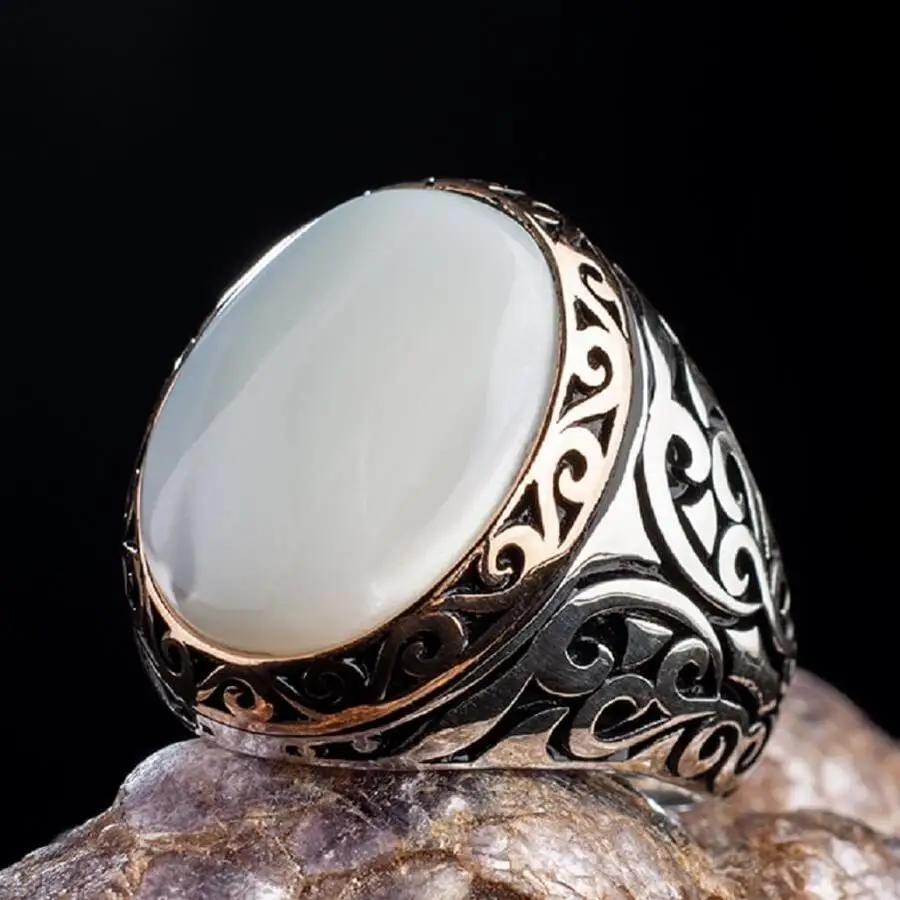 

925 Sterling Silver Ring with Mother of Pearl Fashion Turkish Premium Quality Handmade Jawelery