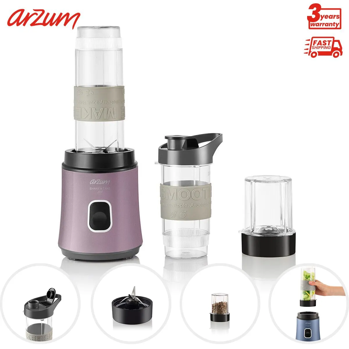 

ARZUM AR1001 Blender Take Personal Electric Blender Smoothie Maker Mixer Portable Cup Ergonomic Dripping Anti Cover