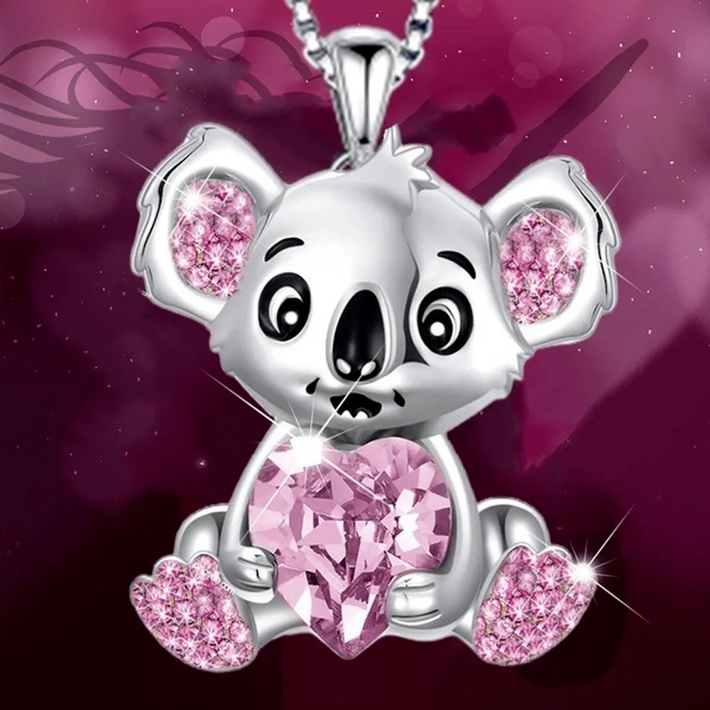 Мода любовь кристалл коала медведь драгоценное ожерелье для женщин сердце