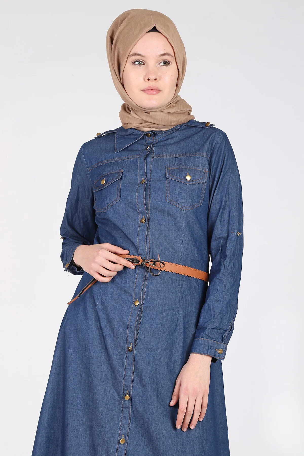 Женский джинсовый хиджаб с поясом, длинный Модный мягкий и элегантный кардиган оверсайз, однотонная абайя, платье в мусульманском стиле Жен...