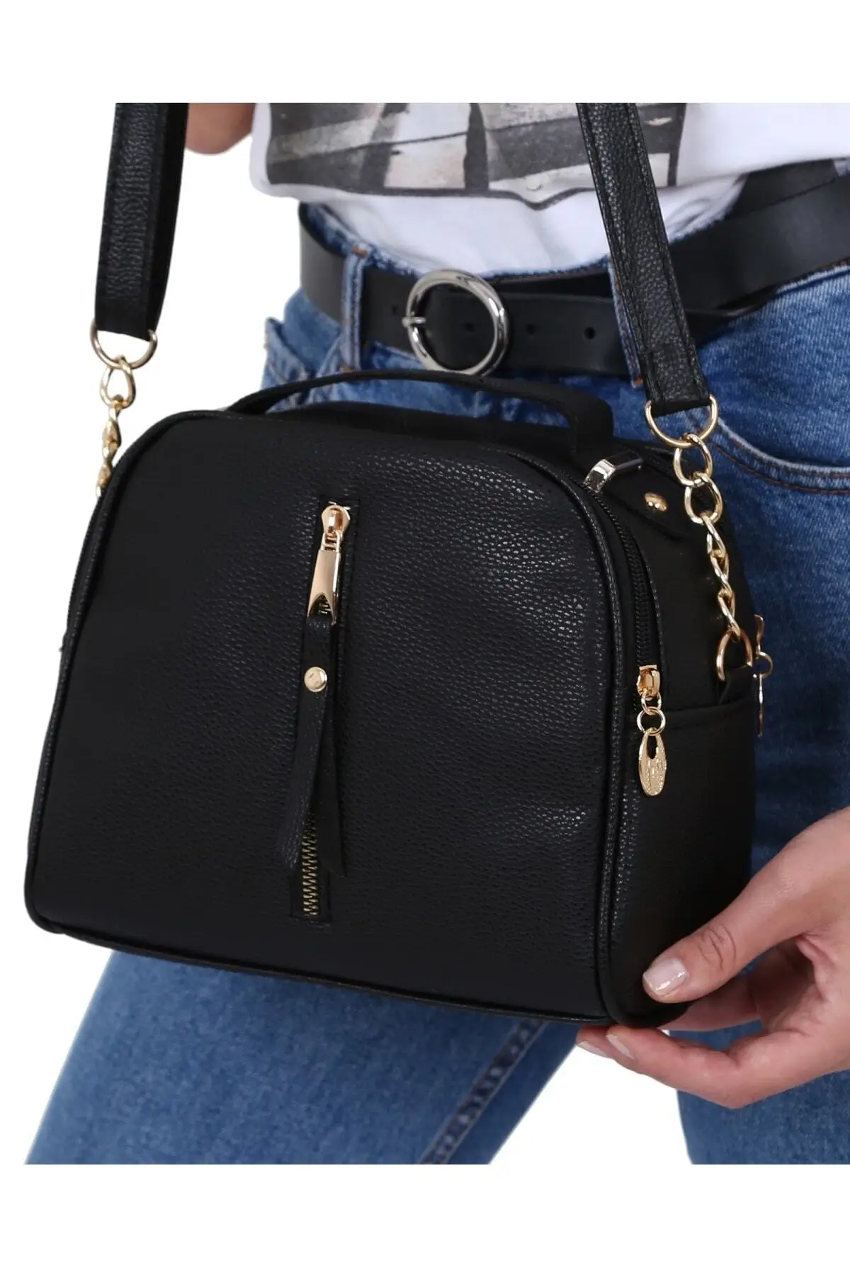 Черная сумка Сделано в Турции. Женская черная кожаная длинная Leaher через плечо