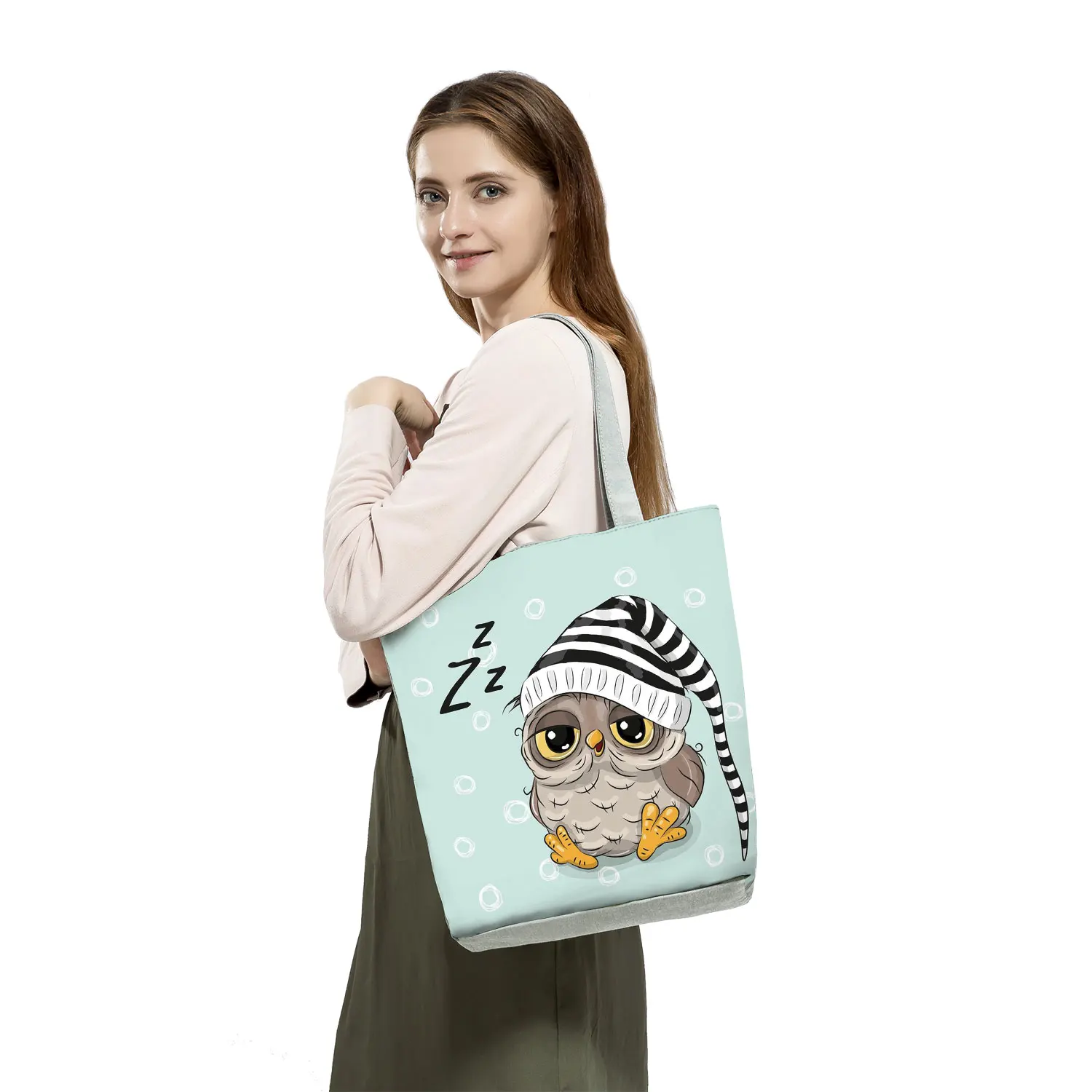 Fashion Trend New Handbag Cute Owl Graphic Printed Shoulder Bag Female Casual Harajuku Tote High Capacity Practical Shopping Bag