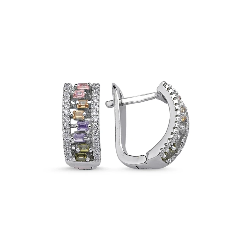 

Серьги из серебра 925 пробы с цветным багетным цирконием