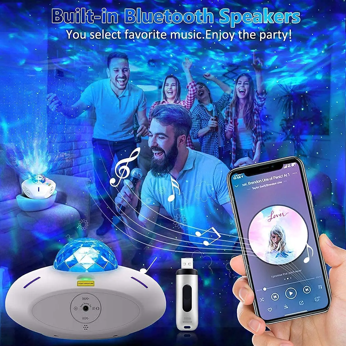 Цветной Галактический проектор океанской волны Звездный ночной Светильник