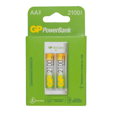 Зарядное устройство для аккумуляторов GP E211210AAHC-2CRB2 может заряжать два аккумулятора, батареи АА и ААА