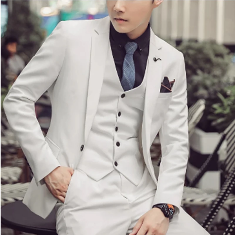 

2022 New Men Suit Version of England Tailor-Made Slim Fit Solid Color Wedding Casual Business Suit 3 pcs (Jacket+Pant+Vest)