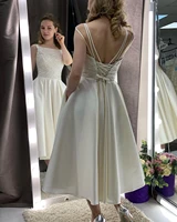 simple short sequin lace beach wedding dress lace up 2020 bridal gowns a line satin tea length wedding gowns robe de mariee