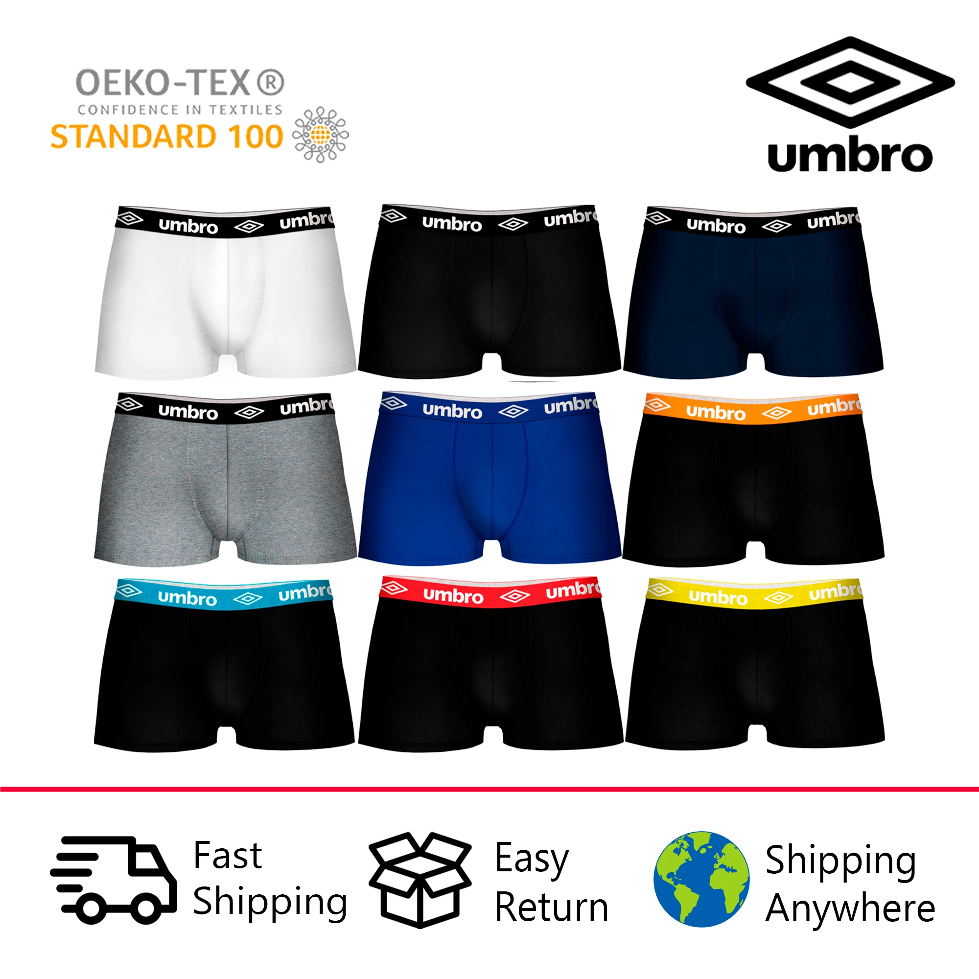 Мужские хлопковые трусы-боксеры UMBRO разные цвета с принтом логотипа бренда на