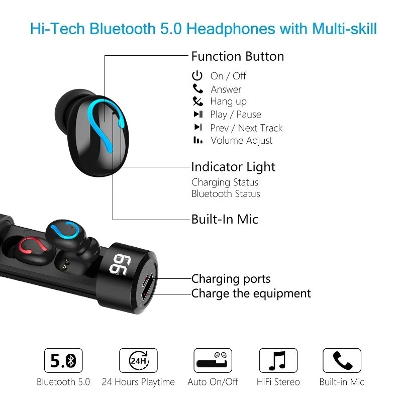 q67 bluetooth 5 0 wireless earphone tws sport headphones handsfree earhook headset in ear earphones for iphone xiaomi huawei free global shipping