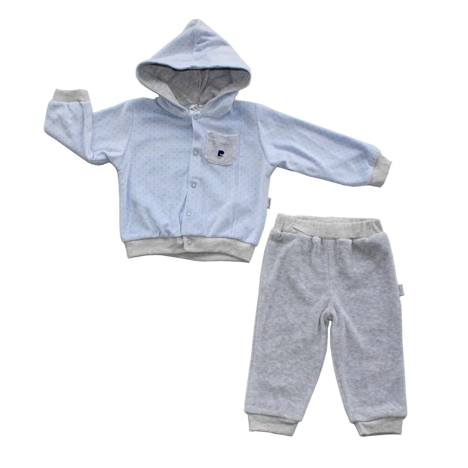 

Pierre Cardin Original Licensed Velvet Hooded Blue Gray Points 2-Piece Set Newborn Baby Boy Cotton Long Sleeve Infanr clothing