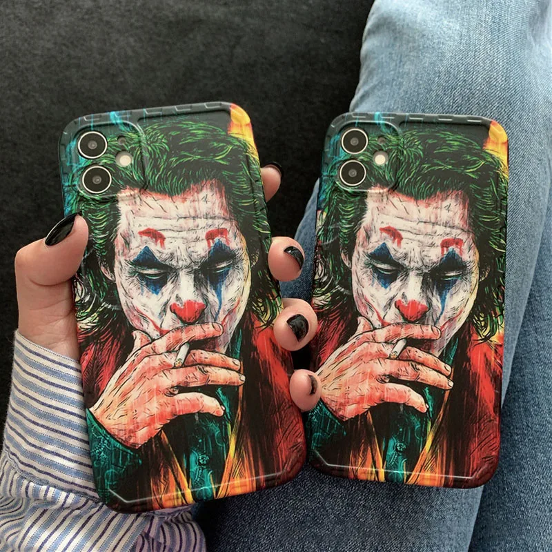

For iPhone 12ProMax 11 XS X XR 6 6S 7 8 Plus Clown Pattern Painting Transparent Soft TPU&Silicone Cover Anti-Scratch Shockproof