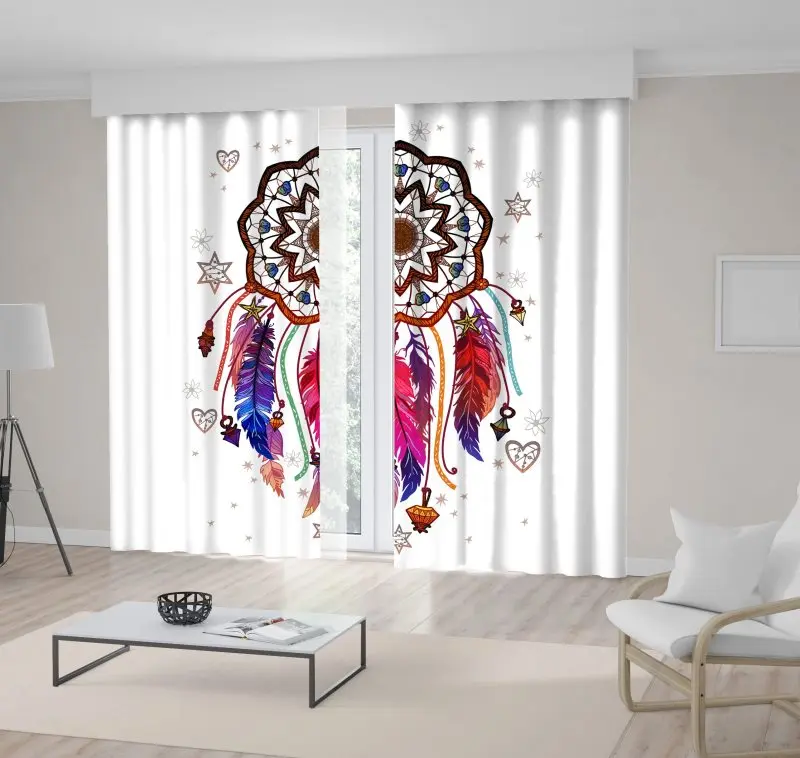 

Curtain with Dreamcatcher Gemstones and Feathers Colorful Stylish Boho Fun Art Brown Blue Red