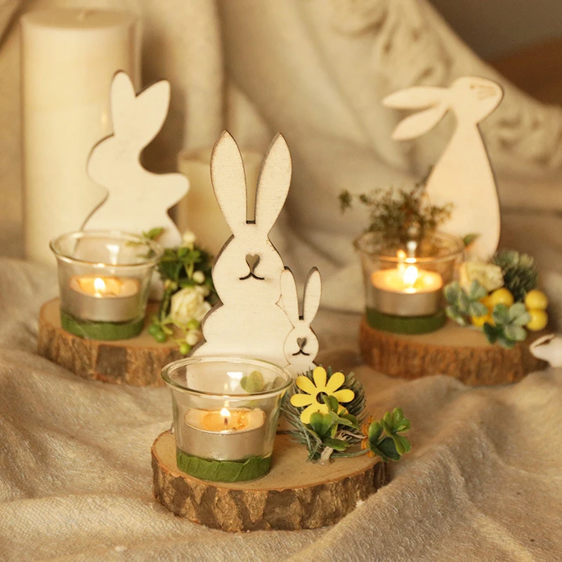 Easter Candle Holder Decoration For Home Table Wood Bunny Candlestick Party Country Table Decor Spring Easter Gift Novelty 2023