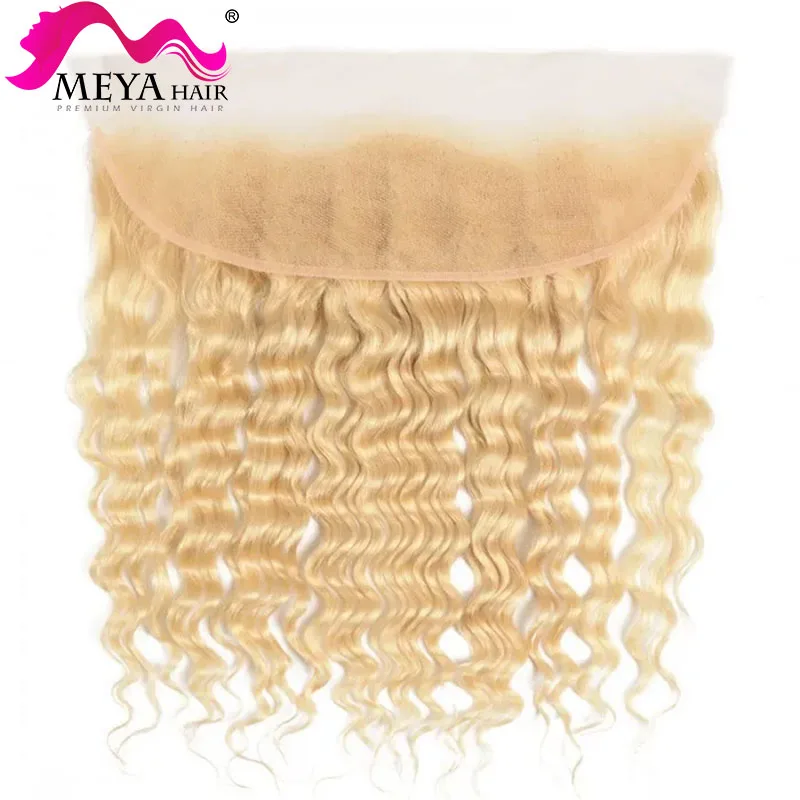 

Meya 20 22 24 inch Free Part Deep Wave 13x4 Lace Frontal Closure Brazilian Remy Human Hair 613 Blonde Pre Plucked With Baby Hair